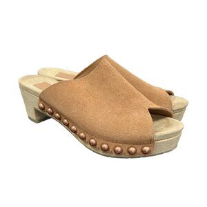 Pedro Garcia Nain‎ Suede Studded Peep Toe Sandalette Mule Clog Tan EU 36 US 5.5
